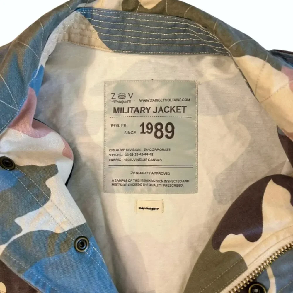 Zadig & Voltaire Kayak Camo Military Jacket Pastel Cotton Canvas Size Small - Picture 5 of 12